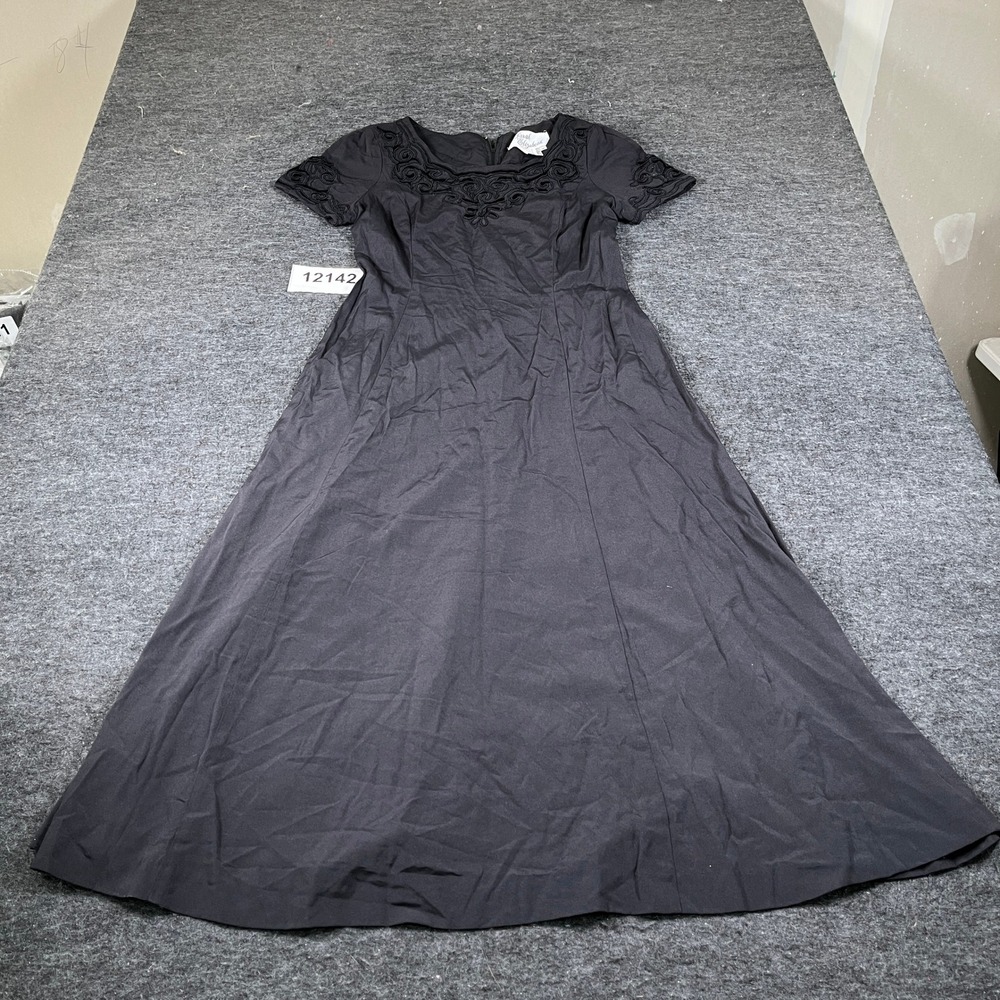 Sarah Elizabeth Maxi Dress Womens 10 Black Embroidered Square Neck Back Zip